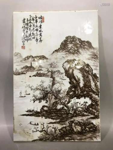 CHINESE INK COLOR PORCELAIN PLAQUES,WANGYETING MARK