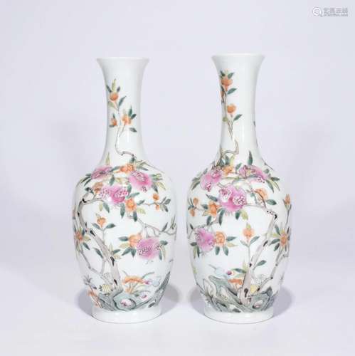 A Pair of Fencai Porcelain Vases