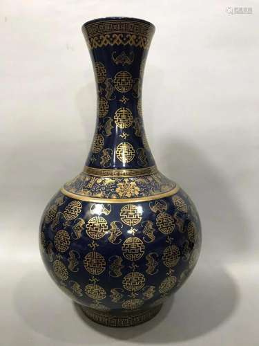 CHINESE BLUE GLAZED GILT VASE,GUANGXU MARK