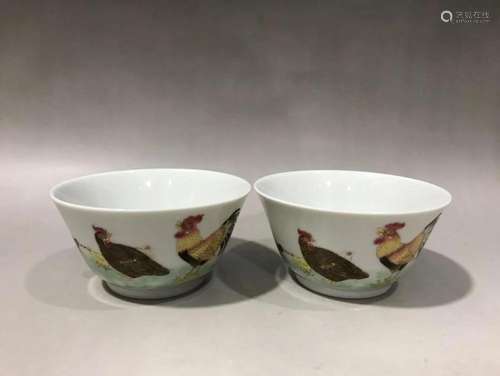 PAIR OF CHINESE FAMILLE ROSE CUPS,YONGZHENG MARK