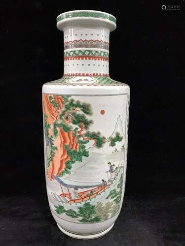 CHINESE WUCAI GLAZED VASE,KANGXI MARK