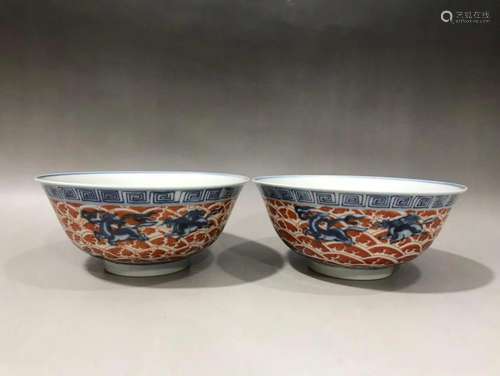 PAIR OF CHINESE BLUE AND WHITE IRON RED BOWLS,QIANLONG