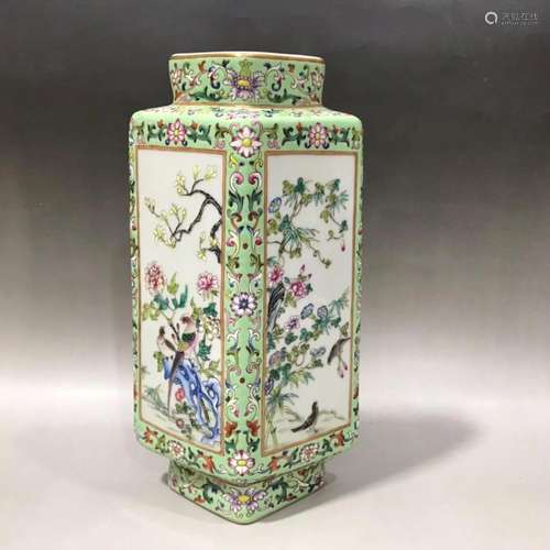 CHINESE FAMILLE ROSE WALL VASE,QIANLONG MARK