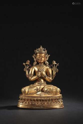 CHINESE GILT BRONZE BUDDHA