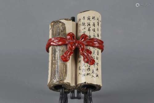 CHINESE PORCELAIN BOOK ORNAMENT