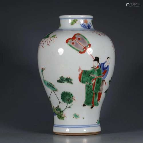 CHINESE BLUE AND WHITE WUCAI GLAZED MEIPING