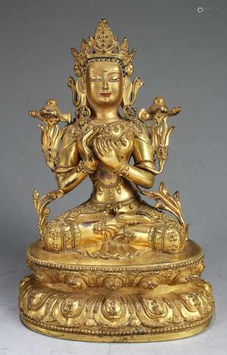 Chinese Gilt Bronze Bodhisattva Statue