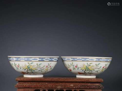 PAIR OF CHINESE B&W FAMILLE ROSE BOWLS,YONGZHENG MARK