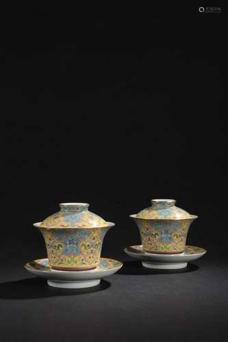 PAIR OF CHINESE FAMILLE ROSE BOWLS WITH LID,YONGZHENG