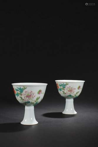 PAIR OF CHINESE FAMILLE ROSE STEM CUPS,YONGZHENG MARK