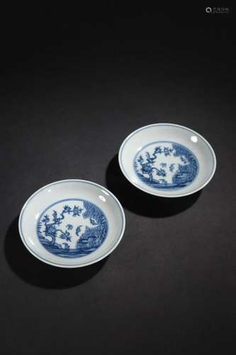 PAIR OF CHINESE BLUE AND WHITE PLATES,YONGZHENG MARK