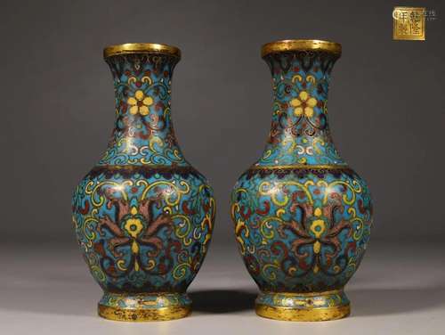 PAIR OF CHINESE CLOISONNE VASES,QIANLONG MARK