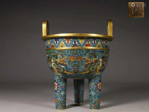 CHINESE CLOISONNE TRIPOD CENSER,QIANLONG MARK