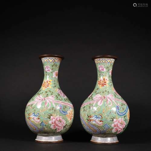 PAIR OF CHINESE CLOISONNE VASES