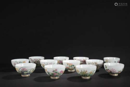 SET OF CHINESE FAMILLE ROSE CUPS,YONGZHENG MARK