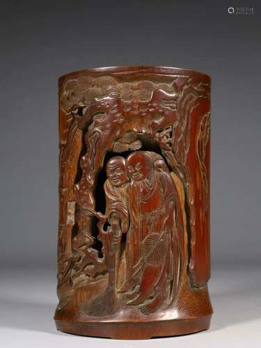 CHINESE CARVED BAMBOO BRUSHPOT