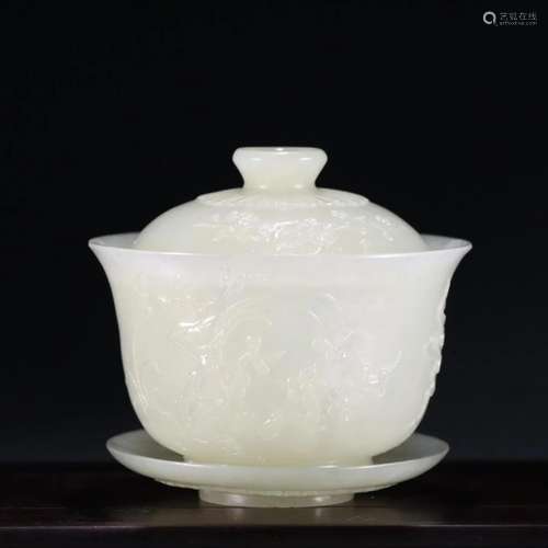 CHINESE HETIAN JADE BOWL WITH LID