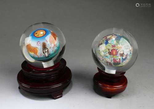 A Pair of Decorative Balls with Stand