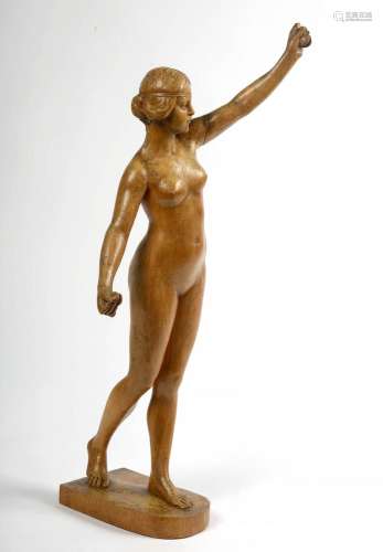 "Danseuse nue aux castagnettes" en bois sculpté. A...