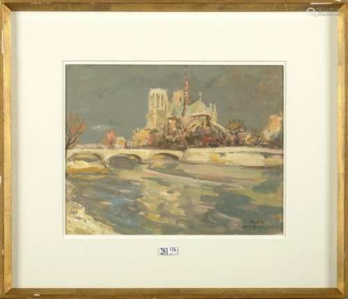 "Vue de la Cathédrale Notre-Dame de Paris" gouache...