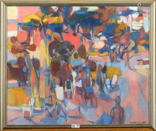 Huile sur toile "Les jardins de Cannes". Signé en ...