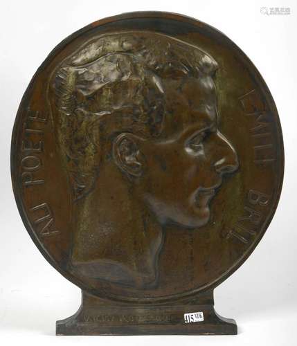 "Profil du poète Emile Bril" bas-relief en bronze ...