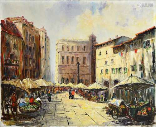 Unknown artist, dated 1961, southern city withmarket