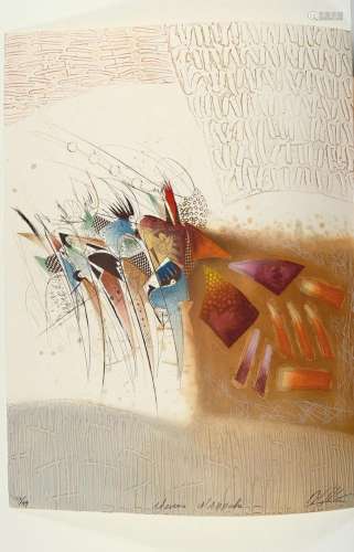 Georges Dussau, born 1947, color etching, right
