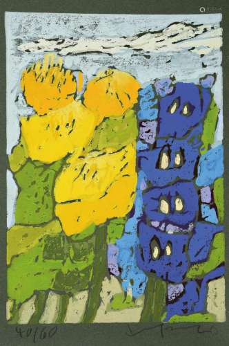 Klaus Fussmann, born 1938 Velbert, color linocut