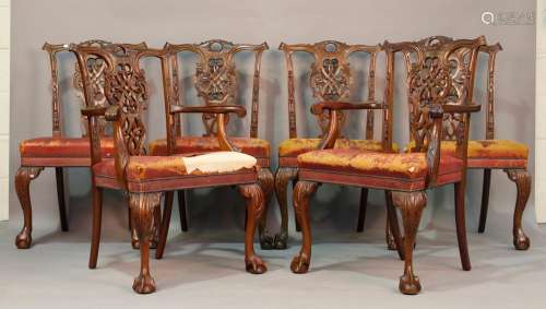 A set of six early 20th century Chippendale style mahogany d...