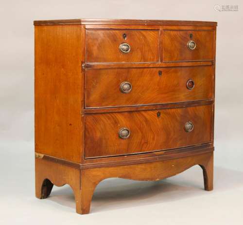 A Regency mahogany bowfront chest of oak-lined drawers, on b...