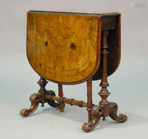 A mid-Victorian walnut and foliate inlaid baby Sutherland ta...