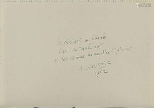 André GROMAIRE, dédicace sur papier libre "A Richard de...