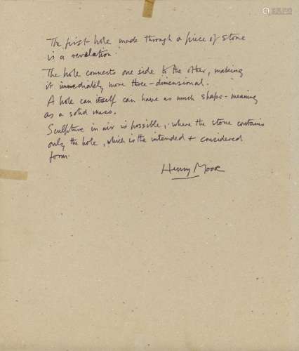 Henry MOORE (1898- 1986) - Texte sur carton de la main de He...