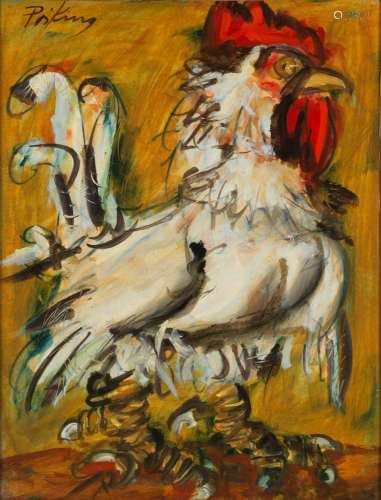 Franz PRIKING (1929-1979) - Coq - Huile sur toile signée en ...