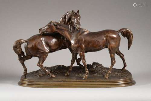 Pierre-Jules MÊNE (1810-1879) - Accolade, 1851 - Bronze à pa...