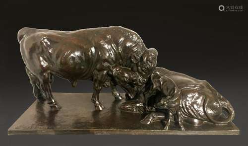 Sirio TOFANARI (1886-1969) - Buffles - Bronze à patine brune...