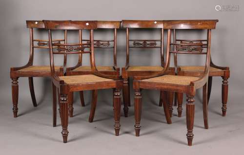 A set of six William IV rosewood bar back dining chairs, the...