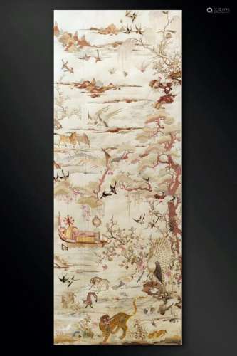 A Cantonese Embroidered Hundred Beasts Panel