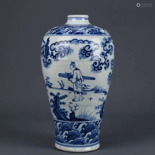 A Blue and White Figural Story Vase Meiping