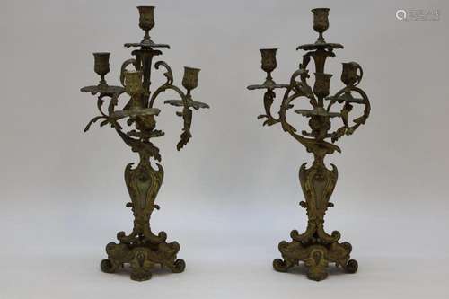 Paar bronzen Louis XV kandelaars met accanthusranken - Hoogt...