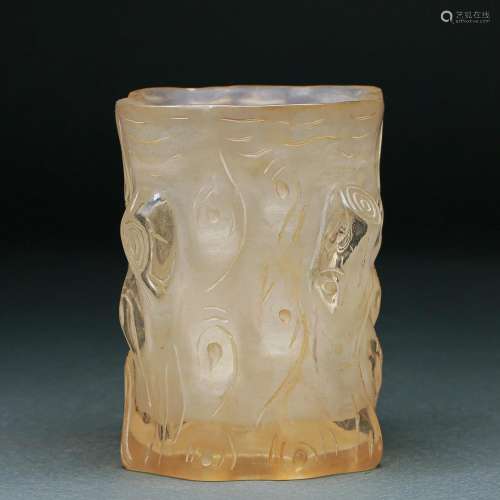 A Carved Rock Crystal Brushpot