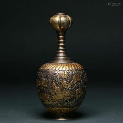 A White Brass Gilt Phoenix Vase