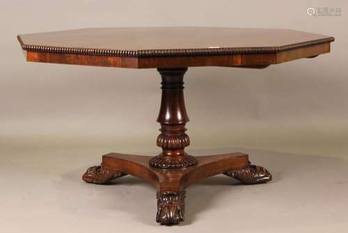 A William IV rosewood octagonal tip-top breakfast table, the...