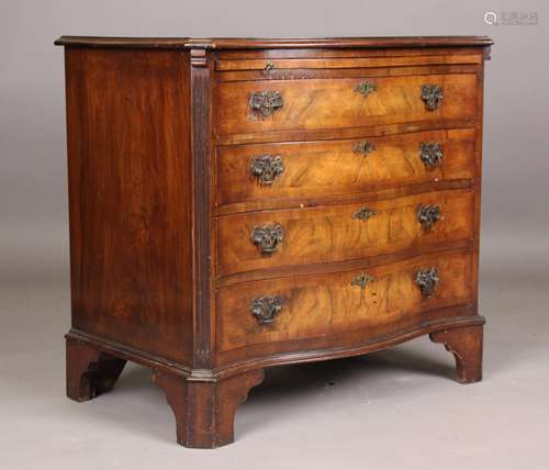 A 20th century George III style walnut serpentine fronted ba...