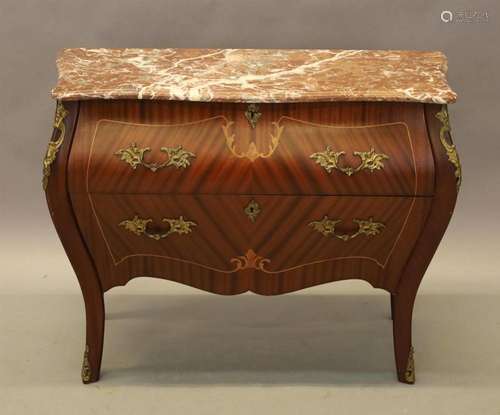 Notelaren gemarketteerde tweeladencommode met marmeren blad