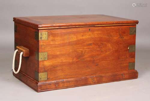 An early 20th century teak and brass bound seamans trunk, th...