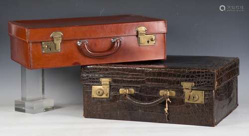 A crocodile skin suitcase, length 49cm (break to handle), to...