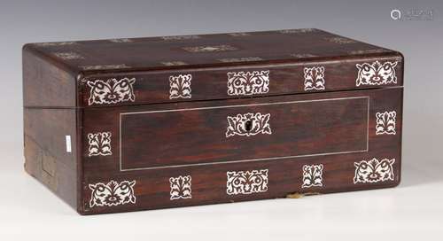 A Victorian rosewood and mother-of-pearl inlaid writing slop...