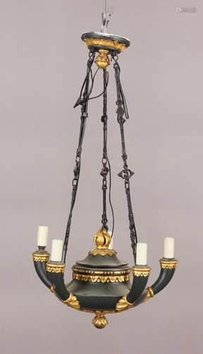 An early 20th century Regency style black painted and gilt d...